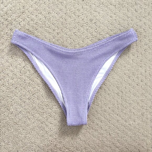 Koana Swim Hannah Mid-Waist Bikini Bottoms in Wisteria Purple Textured Sz Small - Picture 2 of 5
